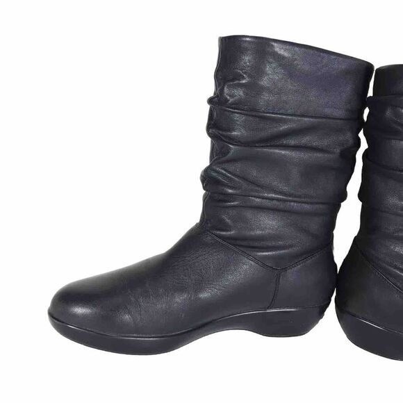 Dansko Women's Devin US8-8,5 EU 39 Solid Black Leather Pull On Slouch Boots - Picture 6 of 12